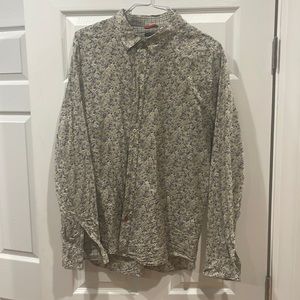 Men's Floral Button-Down Shirt - Cream and Blue